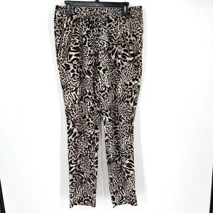 Calvin Klein Leopard Print Polyester Pants Lightweight High Rise Brown Medium‎